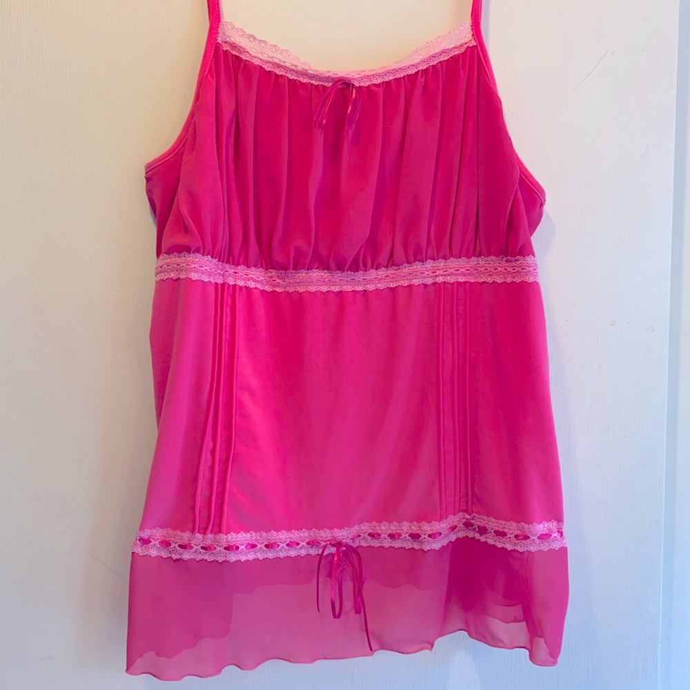 TORRID Hot Pink Ribbons and Lace Nighty: Size 1X